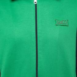 Gucci Green Technical Jersey Tiger Patch Appliqued Zip Front Jacket XL