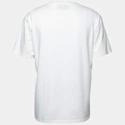 Pre Owned Gucci Off White Cotton Blade Logo Printed Short Sleeve T-Shirt L