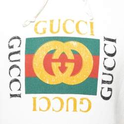 مملوكة مسبقًا Gucci Off White Logo Printed Cotton Hoodie L