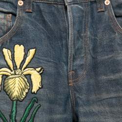 Pre Owned Gucci Blue Stone Washed Denim Dragon Embroidered Jeans S Waist 30