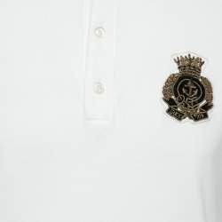 Gucci White Cotton Pique Logo Crest Embroidered Polo T-Shirt S