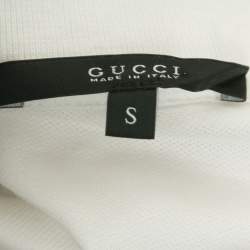 Gucci White Cotton Pique Logo Crest Embroidered Polo T-Shirt S
