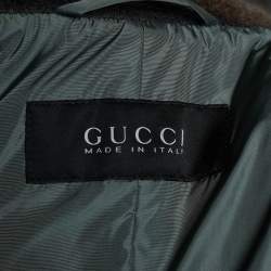 Gucci Charcoal Grey Wool Shearling Collar Pea Coat M