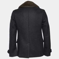 Gucci Charcoal Grey Wool Shearling Collar Pea Coat M