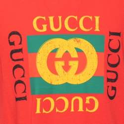 Gucci Red Logo Printed Crew Neck T-Shirt L