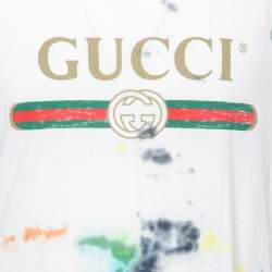 Gucci White Logo Print Cotton Tie Dye T-Shirt L