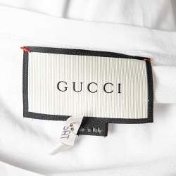 Pre Owned Gucci White Cotton Embroidered Crew Neck T-Shirts XL
