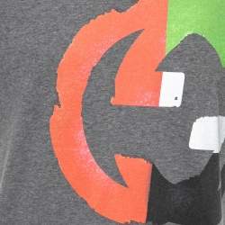 Pre Owned تي شيرت غوتشي قطن رصاصي نقشة جي جي رقبة مستديرة مقاس كبير جداً