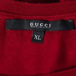 Pre Owned Gucci Burgundy Cotton Crew Neck T-Shirt XL