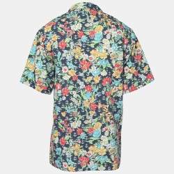 مملوكة مسبقًا Gucci Blue Floral and Anchor Print Half Sleeves Cotton Shirt M
