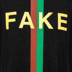 Pre Owned تي شيرت غوتشي قطن أسود طبعة نوت فيك أكمام قصيرة مقاس كبير