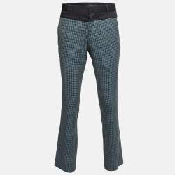 Gucci Blue & Green Check Print Cotton Skinny Fit Trousers L Waist 36"