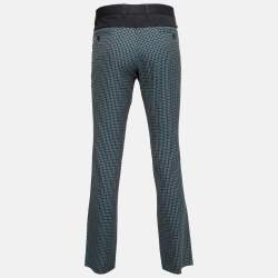 Gucci Blue & Green Check Print Cotton Skinny Fit Trousers L Waist 36"