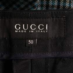 Gucci Blue & Green Check Print Cotton Skinny Fit Trousers L Waist 36"