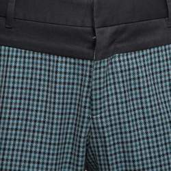 Gucci Blue & Green Check Print Cotton Skinny Fit Trousers L Waist 36"