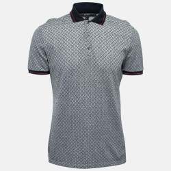 Gucci Navy Blue Patterned Cotton Pique Slim Fit Polo T-Shirt L