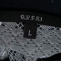 Gucci Navy Blue Patterned Cotton Pique Slim Fit Polo T-Shirt L