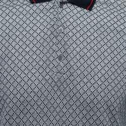 Gucci Navy Blue Patterned Cotton Pique Slim Fit Polo T-Shirt L