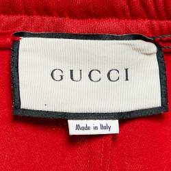 Pre Owned بنطلون رياضي غوتشي جيرسيه تقني أحمر مزين شريط جي جي متباين مقاس صغير (سمول)