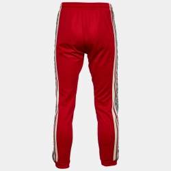 Pre Owned بنطلون رياضي غوتشي جيرسيه تقني أحمر مزين شريط جي جي متباين مقاس صغير (سمول)