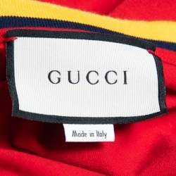Pre Owned Gucci Red Cotton Bee Logo Printed V-Neck T-Shirt XL