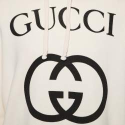 مملوكة مسبقًا Gucci Off White Cotton Logo Printed Long Sleeve Hoodie L