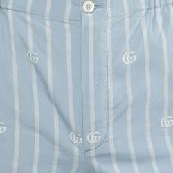 Gucci Light Blue Double G Striped Cotton Shorts XXS