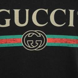 Pre Owned Gucci Black Logo Print Cotton Washed Oversize T-Shirt M