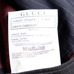 Pre Owned Gucci Navy Blue Striped Cotton & Silk Double Breasted Blazer M