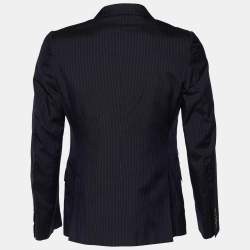 Pre Owned Gucci Navy Blue Striped Cotton & Silk Double Breasted Blazer M
