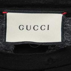 مملوكة مسبقًا Gucci Black Distressed Cotton Logo Printed Crewneck T-Shirt M