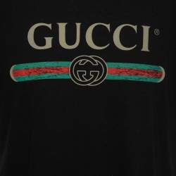 مملوكة مسبقًا Gucci Black Distressed Cotton Logo Printed Crewneck T-Shirt M