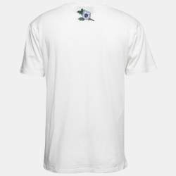 Gucci White Distressed Cotton Logo Printed Crewneck T-Shirt XS