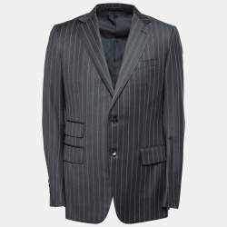 Gucci Grey Striped Wool Crepe Single-Breasted Blazer XL