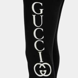 Pre Owned Gucci Black Logo Print Cotton Sweatpants S