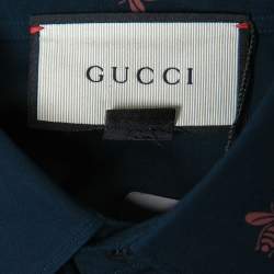 Gucci Navy Blue Bee Printed Cotton Duke Shirt M 
