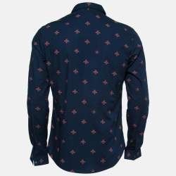 Gucci Navy Blue Bee Printed Cotton Duke Shirt M 
