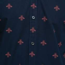 Gucci Navy Blue Bee Printed Cotton Duke Shirt M 