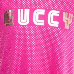 Pre Owned Gucci Pink Logo Star Printed Cotton Short Sleeve T-Shirt M