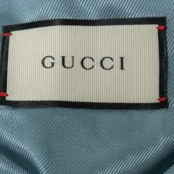 Pre Owned Gucci Dark Blue & Beige GG Jacquard Cotton Knit Blazer L