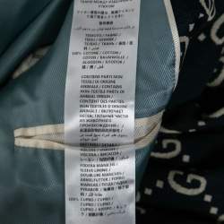 Pre Owned Gucci Dark Blue & Beige GG Jacquard Cotton Knit Blazer L