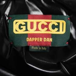 Gucci Dapper Dan Black & Gold Leather Logoed Hooded Jacket M