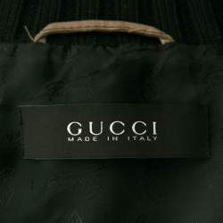 Gucci Brown Leather Rib Knit Trim Madonna Bomber Jacket M