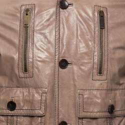 Gucci Brown Leather Rib Knit Trim Madonna Bomber Jacket M