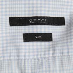 Pre Owned Gucci Blue Checked Cotton Slim Fit Button Front Shirt M