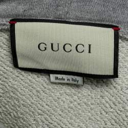 Gucci Grey Cotton Logo Print Embroidered Hoodie M