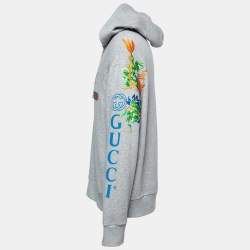 Gucci Grey Cotton Logo Print Embroidered Hoodie M