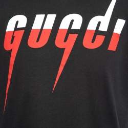 Pre Owned Gucci Black Cotton Blade Logo Print T-Shirt S