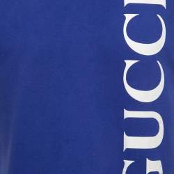 Pre Owned Gucci Blue Cotton Logo Printed Short Sleeve T-Shirt XS