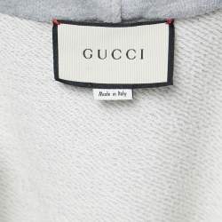 Pre Owned Gucci Grey Cotton Jersey Logo Web Trimming Zip-Up Hoodie L